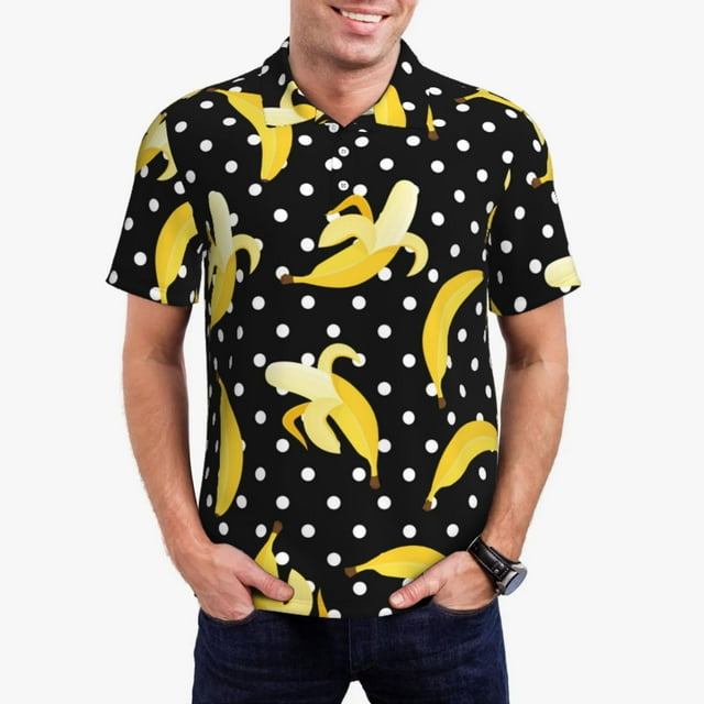 Fotbe Banana Camiseta Polo de Golf para Hombre con Estampado – Camisa Deportiva Transpirable con Cuello Abotonado-4X-Large