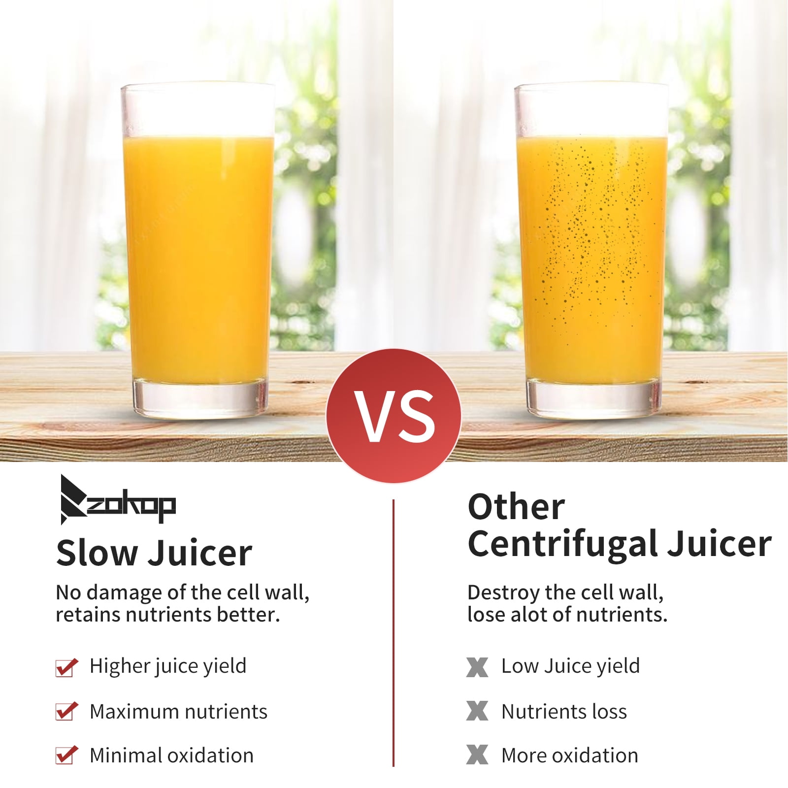 Private Jungle ZOKOP 120V 150W 1000ml Juice Cup Red Plastic 1500ml Pomace Cup Two-speed Mechanical Vertical Electric Cold Press Slow Masticating Juicer