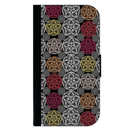 - Floral Circles Design 01 - Wallet Style Cell Phone Case with 2 Card Slots and a Flip Cover Compatible with the Standard Apple iPhone 7 and 8 Universal