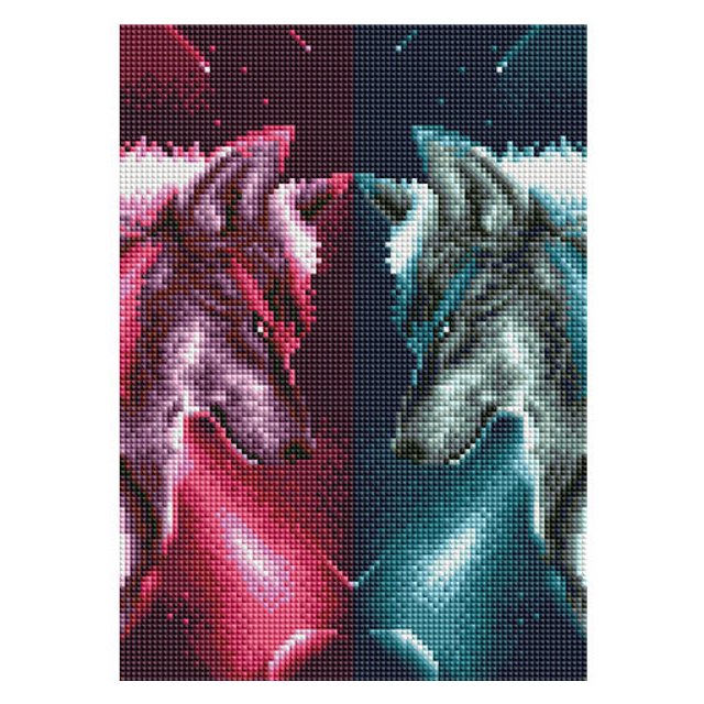 30x40 cm 5D DIY Pintura de Diamante Completa, Dos Lobos Cara a Cara, Pintura de Punto de Cruz con Lienzo de Diamantes de imitación de Bricolaje por número para decoración de Pared Adultos niños