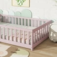 thumbnail image 4 of Twin Size Rubber Wood Platform Bed with Fence without Door, Pink, for Bedroom, 4 of 20