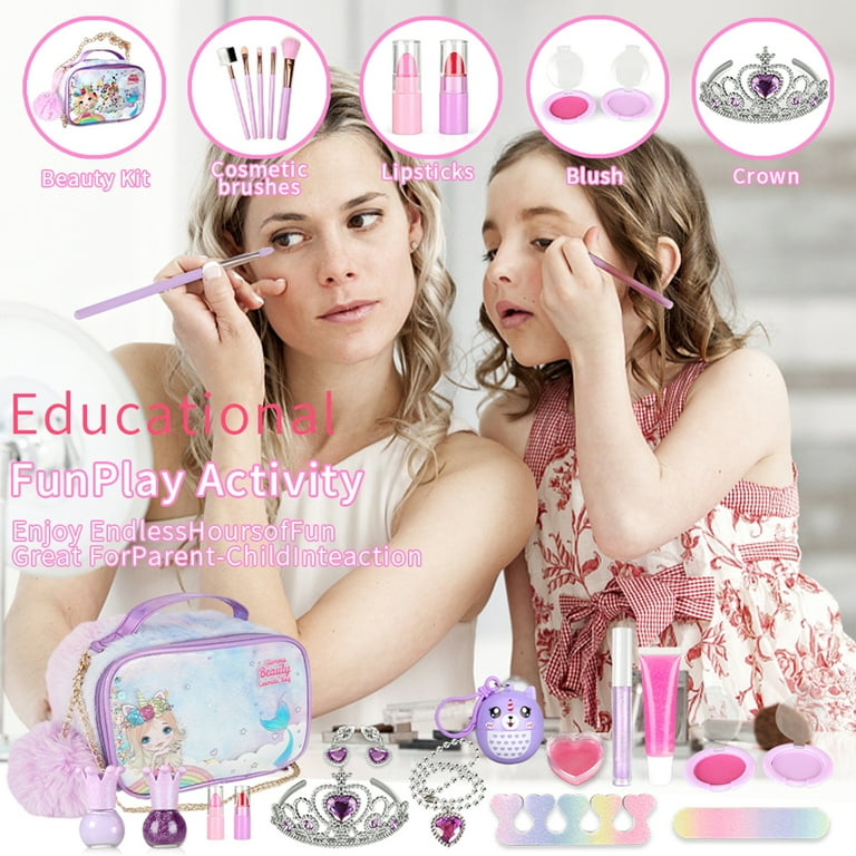 Evjurcn 29Pcs Kids Makeup Kit Washable Mermaid Makeup Toy Portable Toddler  Play Makeup Set Safe Princess Pretend Cosmetic Set Reusable Fake Makeup Toy