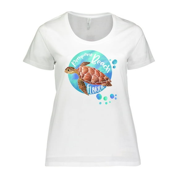 Inktastic Pompano Beach, Florida Swimming Sea Turtle with Bubbles Women's Plus Size T-Shirt