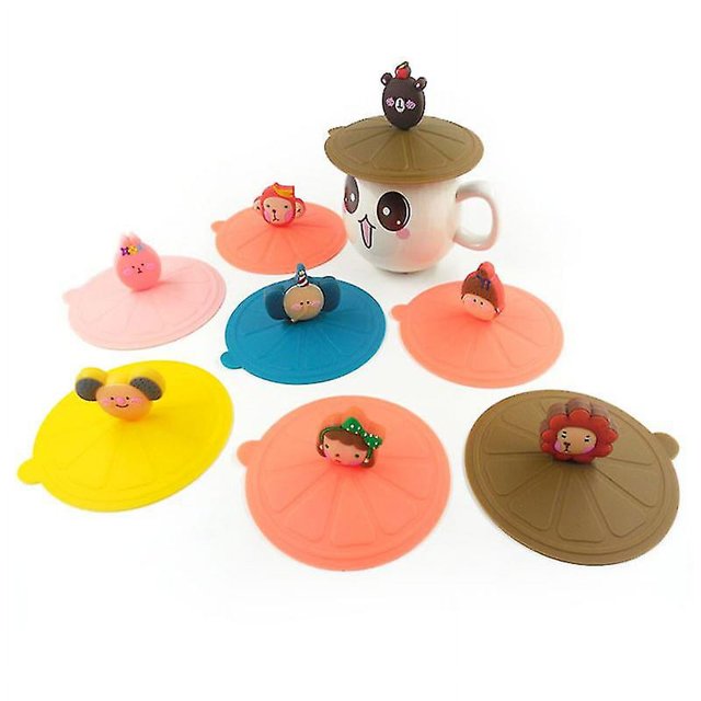 Tapas de taza de silicona Tapa de taza de vidrio de silicona de dibujos animados Taza de vidrio de silicona Fundas reutilizables antipolvo para vasos