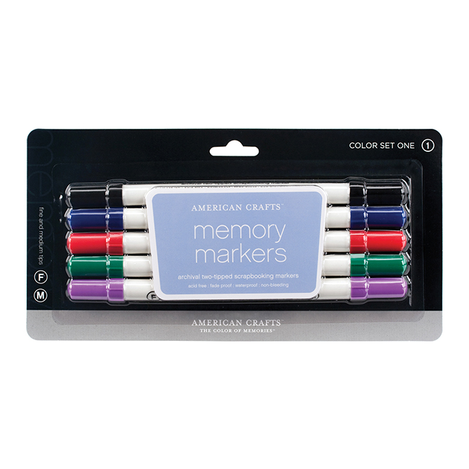 American Crafts Dual Tip Memory Markers Archival Quality Pack of 5