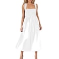 thumbnail image 1 of biudgviw Robe Midi à Col Licou pour Femme à Bretelles Spaghetti, Dos à Nouer, Dos Nu, Froncée, Fluide, Robe Trapèze, Sans Manches, Robes d'Été, 1 of 5