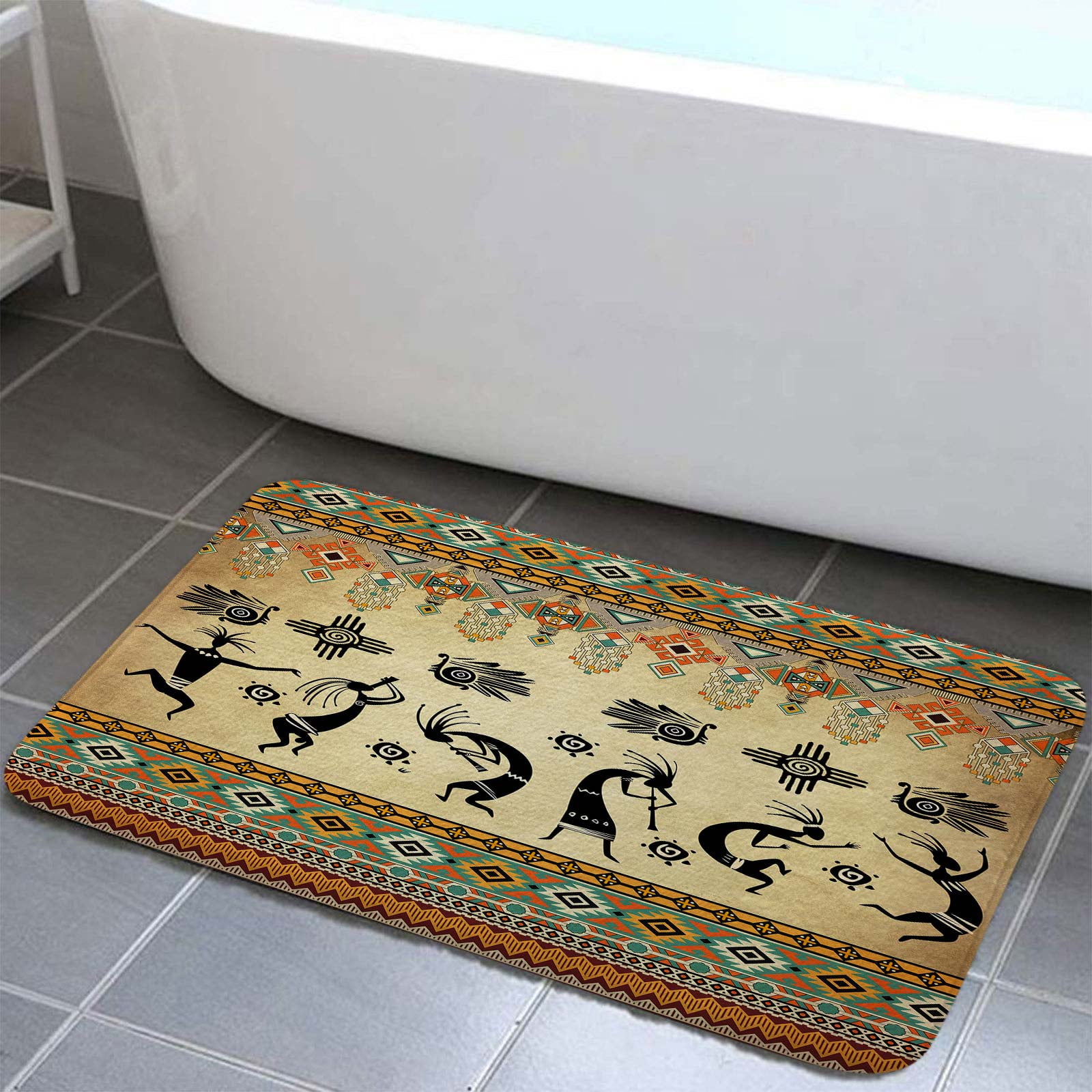 Western Bath Mat, Kokopelli Native Southwestern Bath Rug for Bathroom