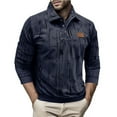 thumbnail image 2 of Long Sleeve Workout Top Men Solid Button Half Cardigan Flip Collar Leather Label, 2 of 8