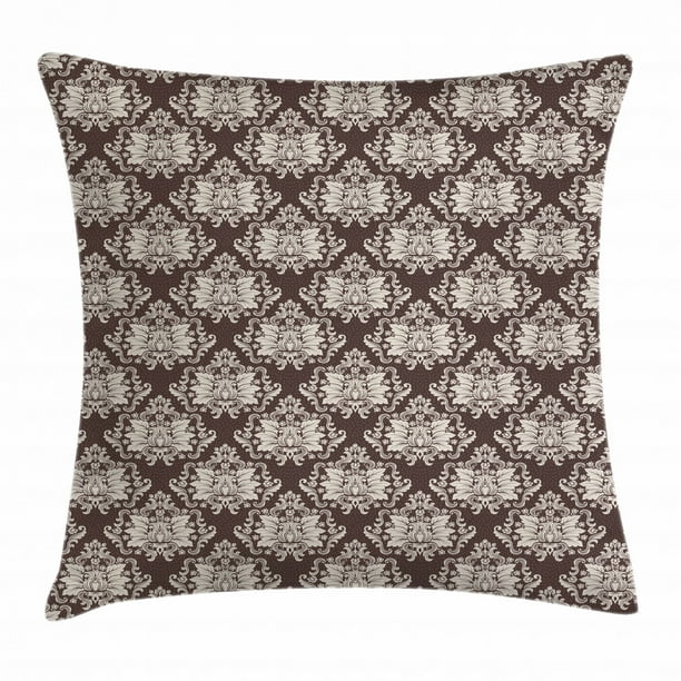 Damask Throw Pillow Cushion Cover Victorian Floral Pattern With Blooming Foliage Leaves On Dark Toned Backdrop Decorative Square Accent Pillow Case 20 X 20 Inches Brown And Beige By Ambesonne Walmart Com