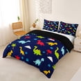 thumbnail image 3 of Metsweet Kawaii Dinosaurs Duvet Cover Queen, Palm Tree Queen Bedding, Blue Green Red,Black Reversible,3-Piece,1 Duvet Cover and 2 Pillowcases, 3 of 6