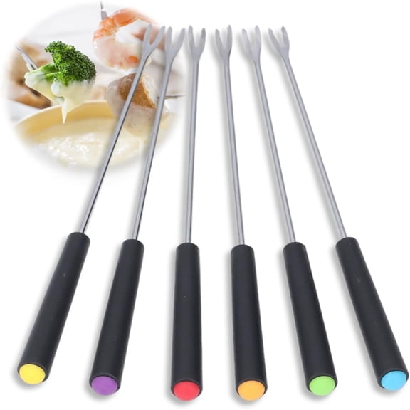 Stainless Steel Fondue Forks 6Pcs 9.1" with Heat Resistant Handle Color Fondue Set Fondue Sticks Fondue Cheese for Grill Cake Chocolate Meat Fruits Cheese Fondue Fountain Roast Marshmallows Dessert