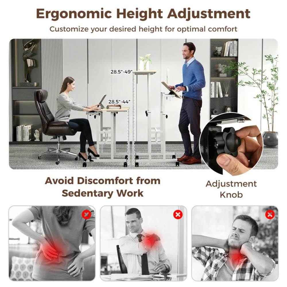 Spaco Height Adjustable Mobile Standing Desk with rolling wheels for office and home-Natural, Office Furniture, Portable Desk for Home and Office