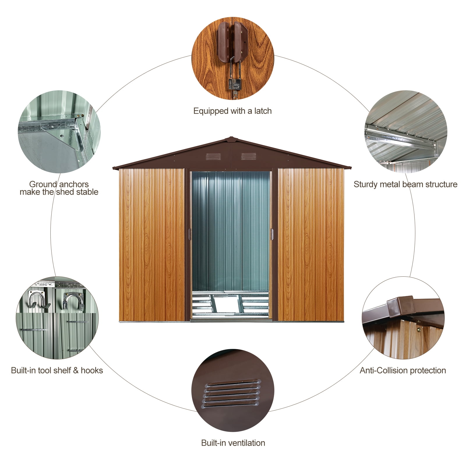 Royard Oaktree 6 x 8 Ft Outdoor Storage Shed, Sturdy Metal Garden Shed with Floor Base Foundation, Waterproof and UV Protection Patio Tools Shed with Air Vent, Storage House for Backyard Lawn, Coffee
