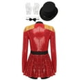 thumbnail image 2 of TiaoBug Womens Circus Ringmaster Costume Sequins Jumpsuit with Hat Bow Fake Collar and Gloves Outfits Red M, 2 of 7