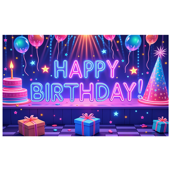 Colorful Design Happy Birthday Neon Banner Decorative Theme Festive Elements for Birthday Celebration Kids Party Bright Atmosphere