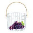 thumbnail image 2 of Storage Basket with Solid Wood Handle Wrought Iron Hollow Storage Basket Vegetable Fruit Snack Storage for Living Room Kitchen, 2 of 9