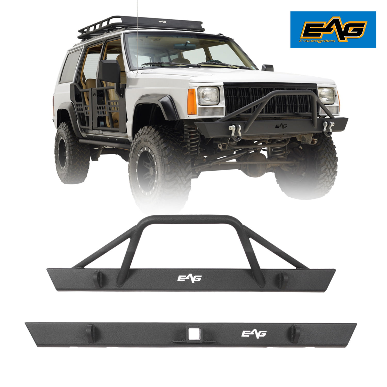 Rear Bumper Compatible with 1997-1999 Jeep Cherokee Face Bar Black 