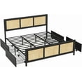 thumbnail image 6 of Rattan Queen Bed Frame with LED Headboard (7 Colors), Boho Cane Platform Bed with 4 Large Drawers, Metal Slats Support, No Box Spring Needed, Black, 6 of 9