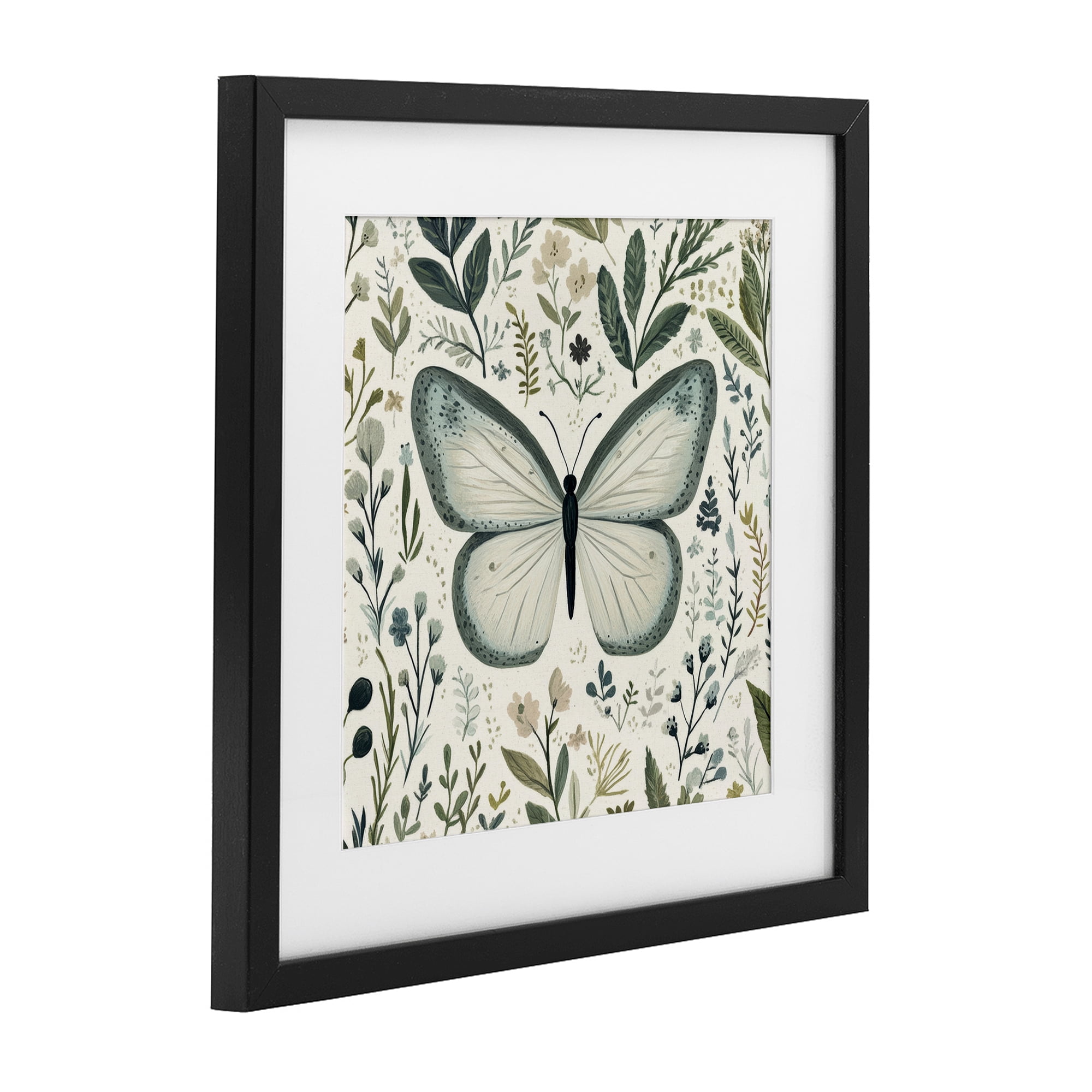 Stupell Industries Dusty Blue Butterfly Botanicals Black Framed Print Under Glass, design by Petal Prints Design