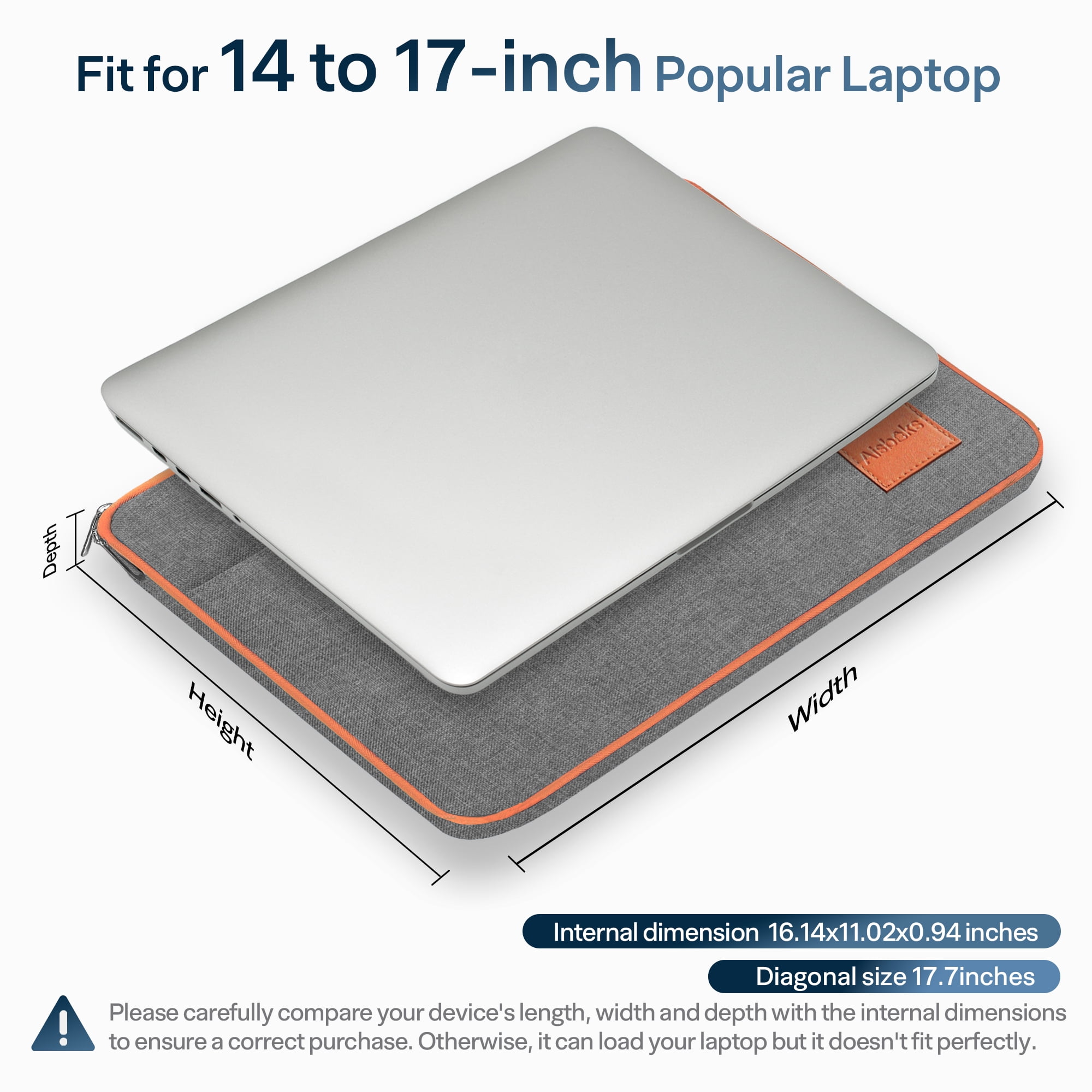 15.6''-17''Laptop Case,Laptop Sleeve 16'',Zipper Laptop Bag,Wear Resistance,Shockproof Soft Padded Cover Carrying Computer Bag,Gray