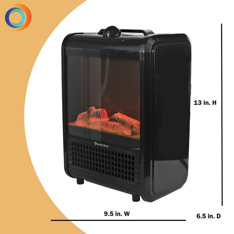 Comfort Zone 1200W Ceramic Electric Fireplace Heater, Black - Walmart.com