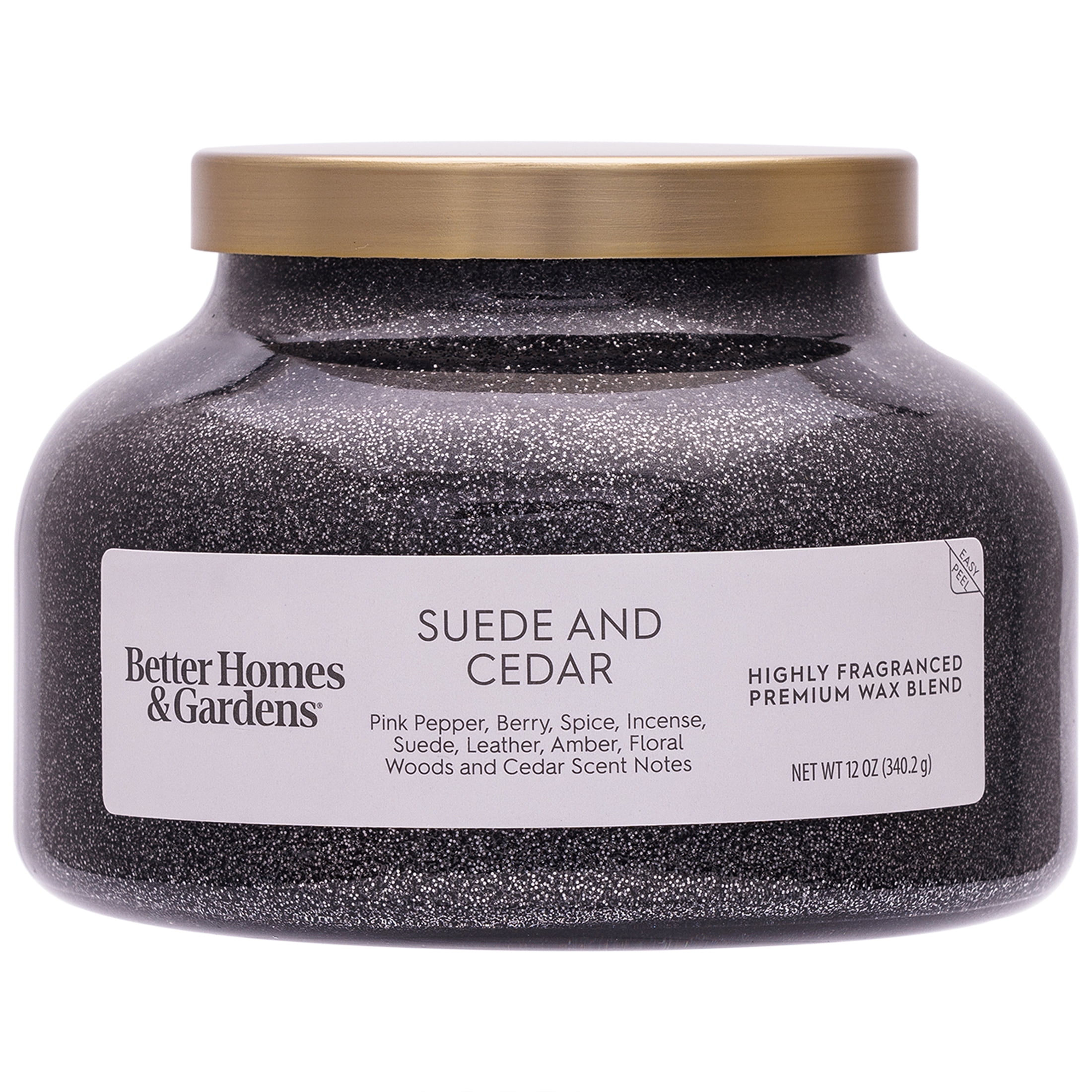 Better Homes & Gardens 1-Wick Holiday Scented Glitter Jar Candle, Suede and Cedar, 12oz.