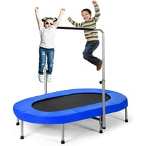 YEXJ Mini Trampoline, 2 Persons Foldable Fitness Trampoline w/ 5 Levels Height Adjustable Handle, Max Load 330LBS, Indoor Oval Rebounder Exercise Trampoline for Adult, Kid, Enjoy Parent-child Time
