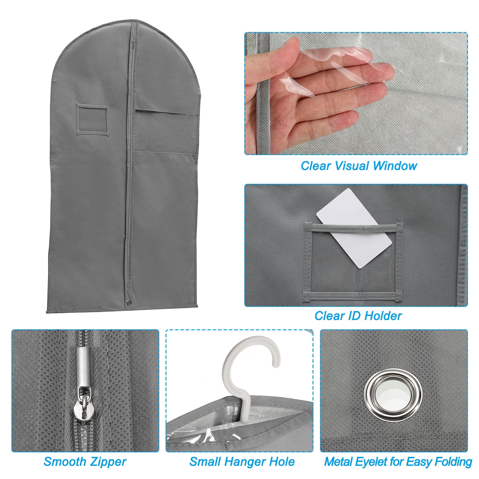 Uxcell 43" Garment Bag, 3 Pack Breathable Suit Bag for Storage Hanging Clothes, Gray