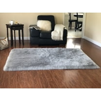 Soho Luxurious Faux Sheepskin Grey Shag Area Rug or Runner
