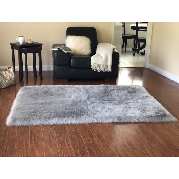 Soho Luxurious Faux Sheepskin Grey Shag Area Rug or Runner