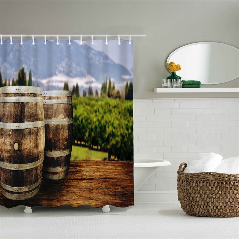 Bath Curtain Traditional Red Wine Barrel Wooden Cask Vintage Retro Bucket Grape Fields Washable Bathroom Decor Waterproof Polyester Accessories Bath Curtain Coffee Green Walmart Canada