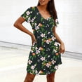 thumbnail image 4 of ZHYou Nightgowns for Women Short Sleeve V Neck Pleated Flowy Sleep Shirts Casual Soft Comfy Printed Sleepwear Dresses Black XL, 4 of 7