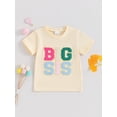 thumbnail image 2 of FEORJGP Toddler Girls Summer T-Shirts 1-5Y Kids Short Sleeve Shirts Fuzzy Letter Embroidery Crew Neck Pullover Loose Casual Fashion Tops, 2 of 9