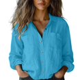 thumbnail image 2 of Tittly Womens Shirts Long Sleeve Shirts for Women Womens Cotton Linen Button Down Shirt Spring Casual Long Sleeve Solid Color Shirts Loose Work Tops Button Down Shirts Tshirts Shirts Sky Blue XXL, 2 of 5