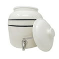 thumbnail image 4 of Porcelain Ceramic Water Dispenser Crock Set With Stainless Steel Faucet, Lid and Wooden Counter Stand, 4 of 9