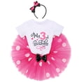 thumbnail image 3 of IBTOM CASTLE Toddler Girls 3rd Birthday Outfit Polka Dots Romper Tutu Dress Mouse Headband Princess Skirt 3PCS Set for Photo Shoot 3 Years Hot Pink - Birthday, 3 of 8