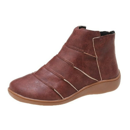 

Winter Savings Clearance Deals 2022! Hvyes Women s Casual Short Rear Zipper Wedge Heel Plain Leather Patchwork Boots