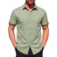 thumbnail image 2 of COSFO Beach Mens Button Down Shirts Short Sleeve Casual Shirt Solid Collared Summer Relaxed Fit Mens Shirts L, 2 of 9