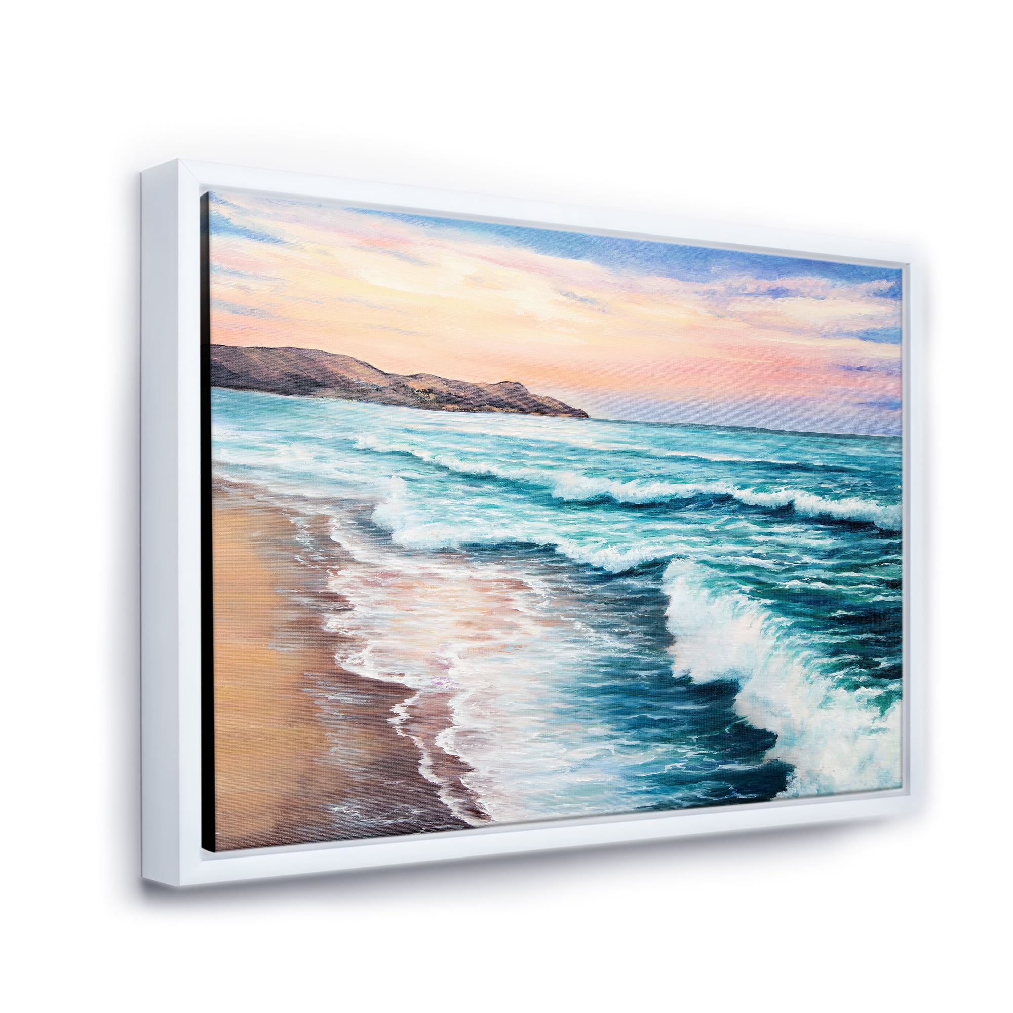 Designart 'Sunrise Glow On The Ocean Waves III' Nautical & Coastal Framed Canvas Wall Art Print