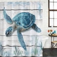 thumbnail image 3 of Sea Turtle Blue Waterproof Fabric Shower Curtain,Coastal Ocean Seaweed Wooden Grain Waterproof Fabric Shower Curtain for Bathroom Curtains Bathtubs Shower Curtains with 12 Hooks Extra Long 72x96, 3 of 8