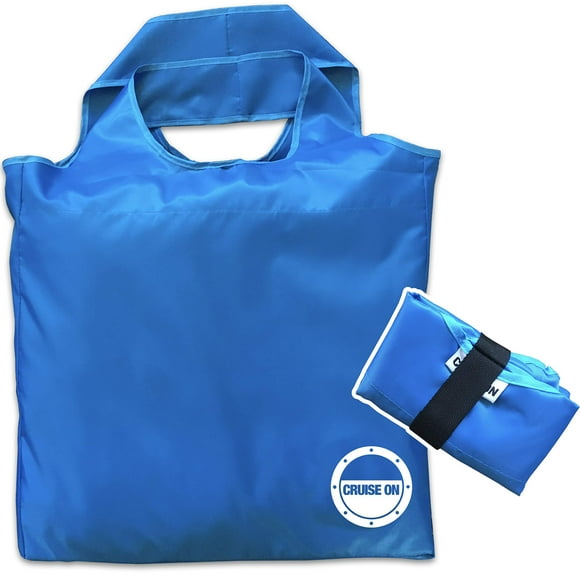collapsible Travel Tote Bag for cruise, Beach, Shopping & Travel - Foldable & Packable into Small Pouch - Large, Lightweight, Waterproof Nylon Totes