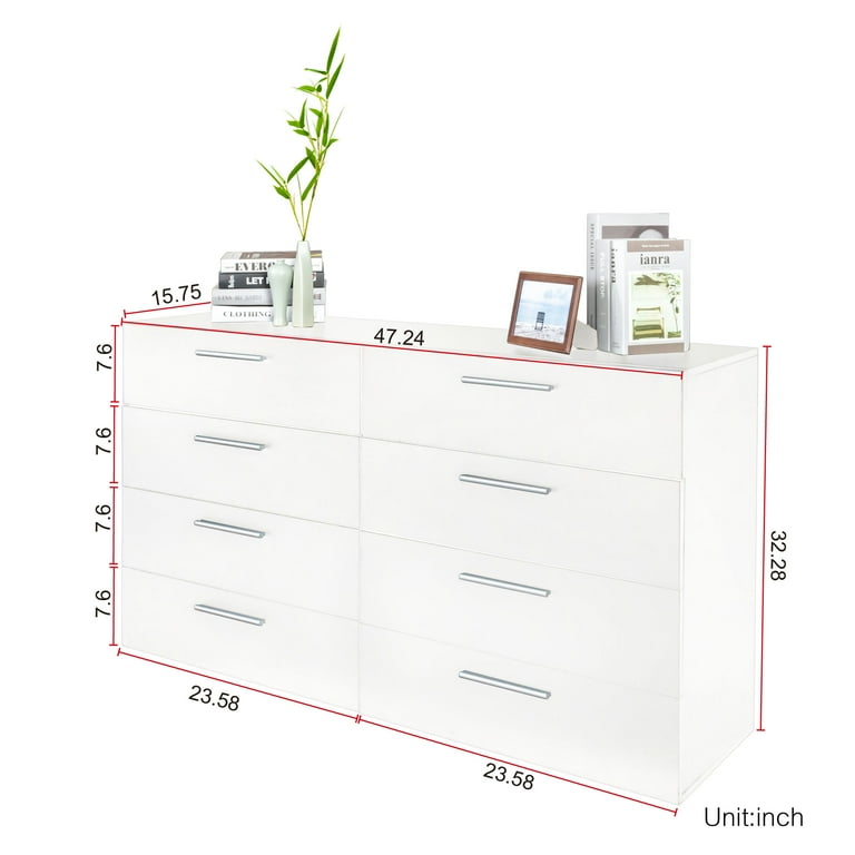 UBesGoo Wooden 8-Drawer Dresser, White Storage Tower Organizer