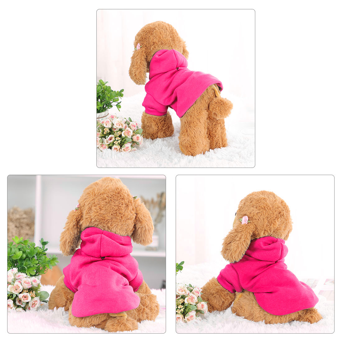 Unique Bargains Dog Winter/Spring/Fall Sweatshirt Hoody Pet Clothes Warm Coat Fuchsia Red