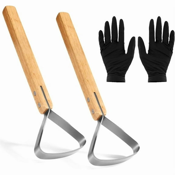 2 Pack Pelt Scraper Fleshing Tool Kit with Gloves, 11.42in Stainless Scraper Flesher Tanning Tools for Handling Supplies