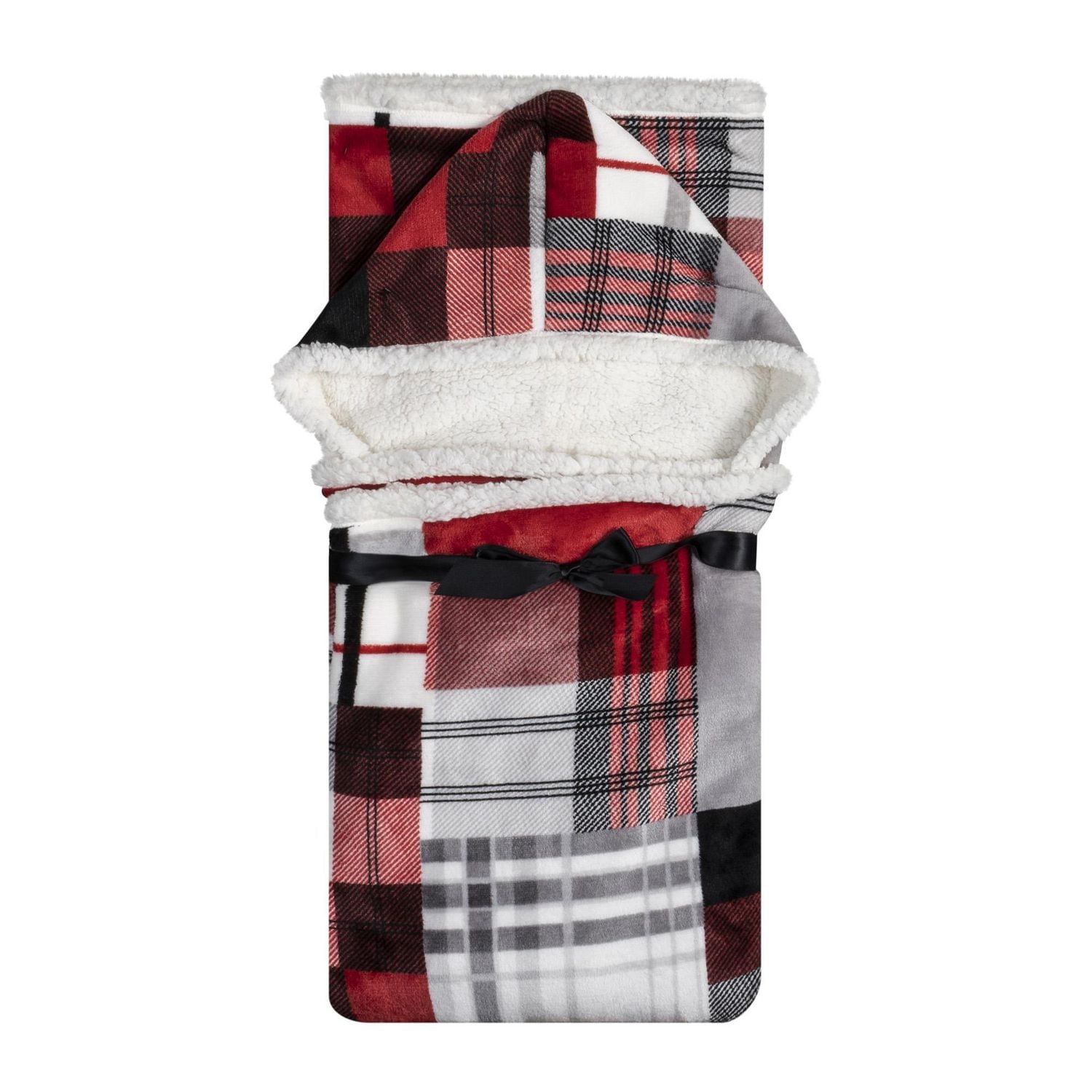 Safdie & Co. Premium Ultra Soft Flannel Hoodzy Hooded Throw Blanket with Sherpa Plaid Patchwork