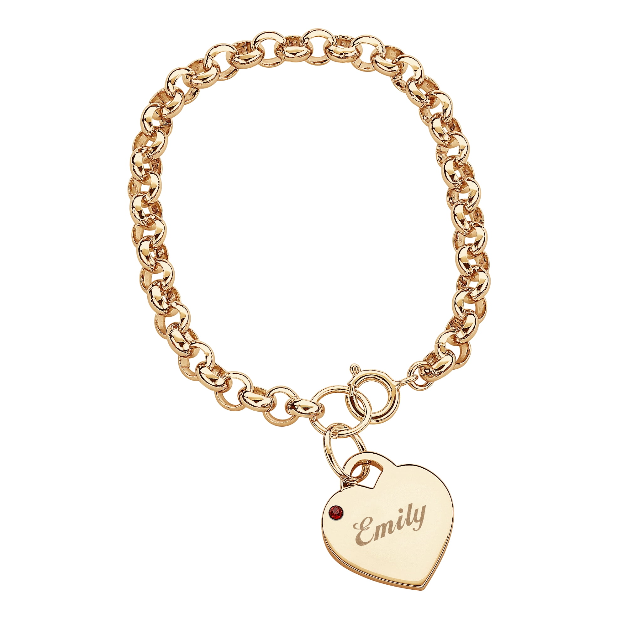 Personalized 14kt Gold-Plated Name & Birthstone Heart Charm Bracelet