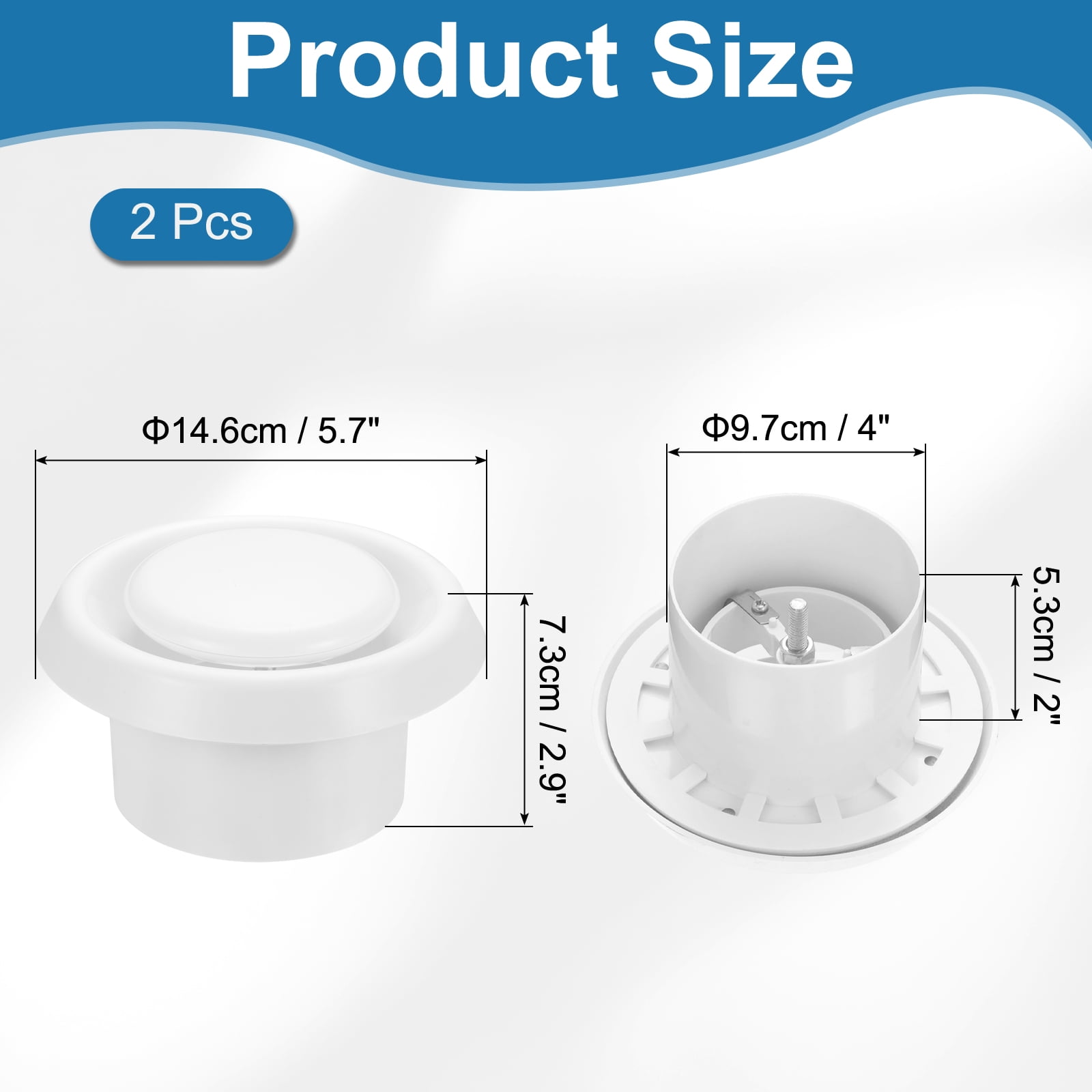 Uxcell 4 Inch Round Air Vent Cover, 2PCS ABS Exhaust Adjustable Valve Diffuser, White