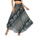 thumbnail image 4 of SWSMCLT Women's Long Skirts Tie Front Skirt Bohemian Summer Dress Gypsy Indian Maxi High Waist Flowy Hippie Boho Elephant Printed Dresses Elastic Waist Black XS-L, 4 of 5