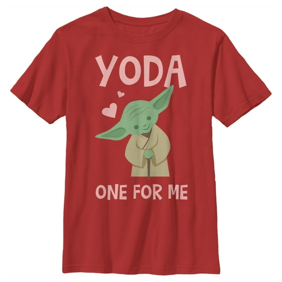 Boy's Star Wars Valentine's Day Yoda One for Me Simple Graphic Tee Red Medium