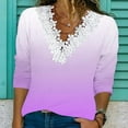 thumbnail image 2 of Lmnyox Lace V Neck Shirts for Women Fall Casual Long Sleeve Blouses Trendy Business Tops Work Clothes, 2 of 5